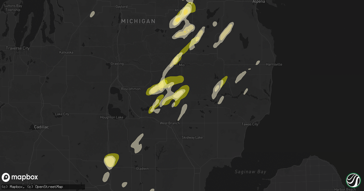 Hail map in Rose City, MI on June 16, 2026