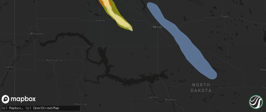 Hail map in Ryder, ND on June 16, 2026