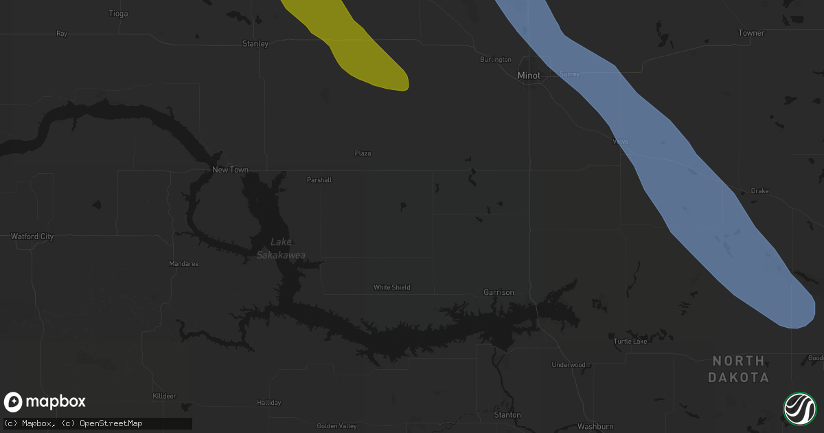 Hail map in Ryder, ND on June 16, 2026