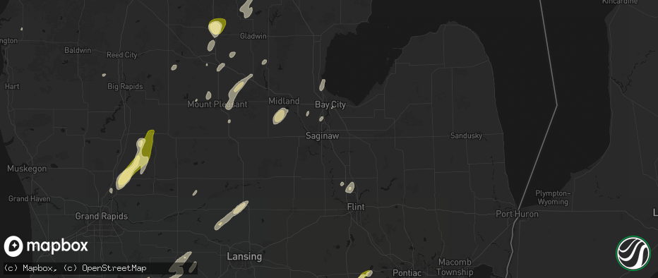 Hail map in Saginaw, MI on June 16, 2026