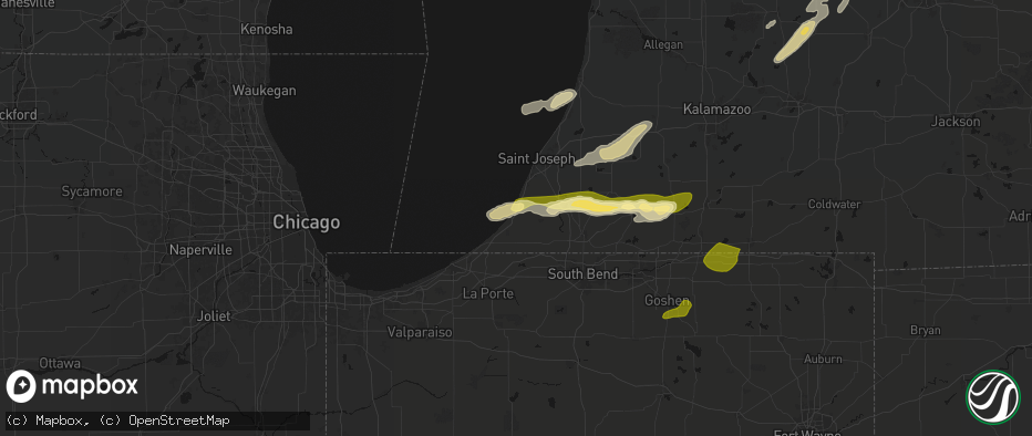 Hail map in Sawyer, MI on June 16, 2026