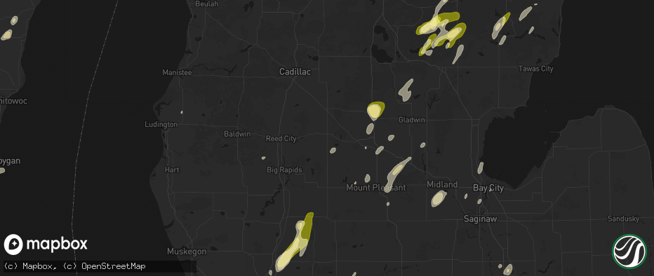 Hail map in Sears, MI on June 16, 2026