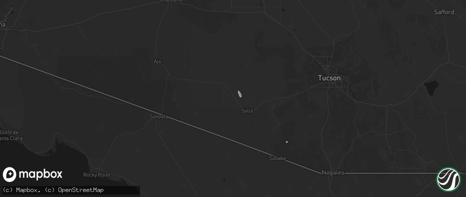 Hail map in Sells, AZ on June 16, 2026