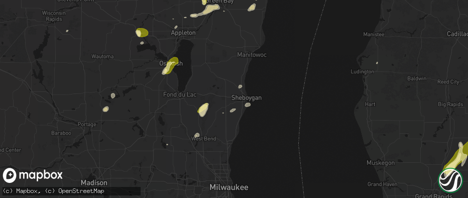 Hail map in Sheboygan Falls, WI on June 16, 2026
