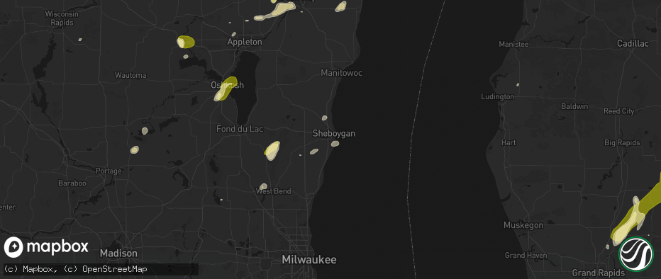 Hail map in Sheboygan, WI on June 16, 2026