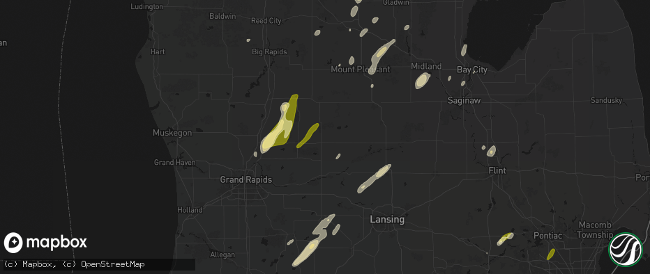 Hail map in Sheridan, MI on June 16, 2026