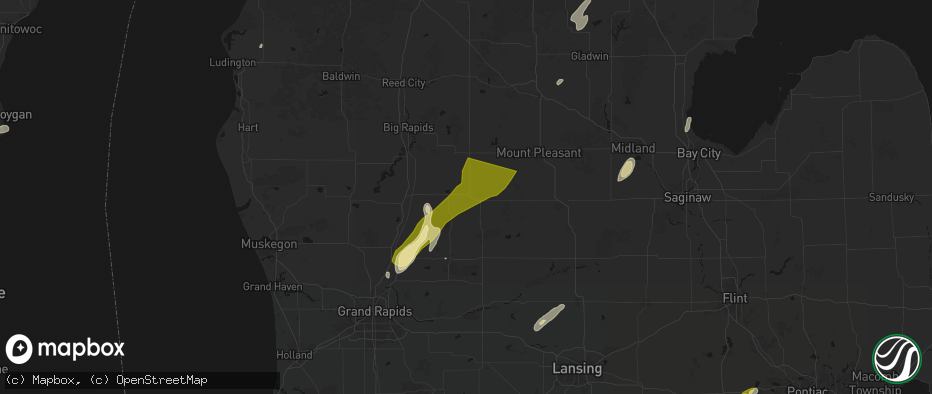 Hail map in Six Lakes, MI on June 16, 2026