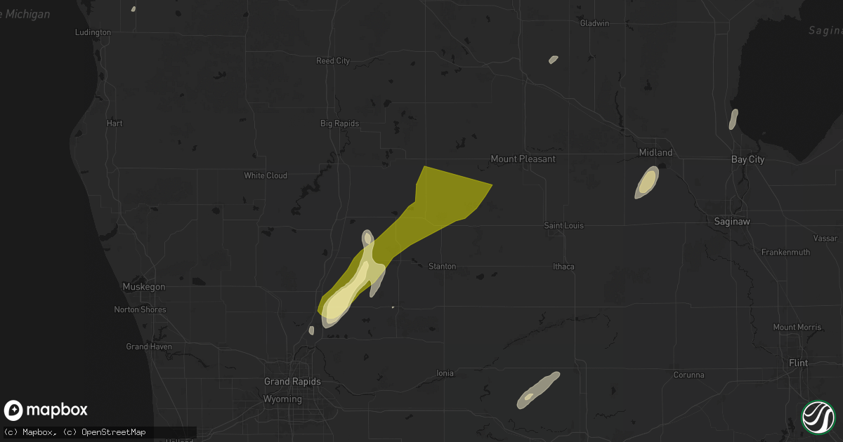Hail map in Six Lakes, MI on June 16, 2026