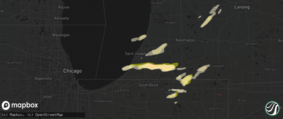 Hail map in Sodus, MI on June 16, 2026