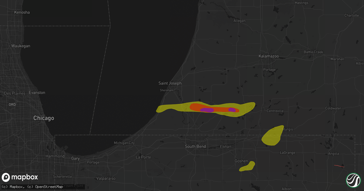 Hail map in Sodus, MI on June 16, 2026