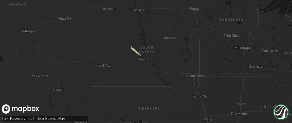 Hail map in South Dakota on June 16, 2026