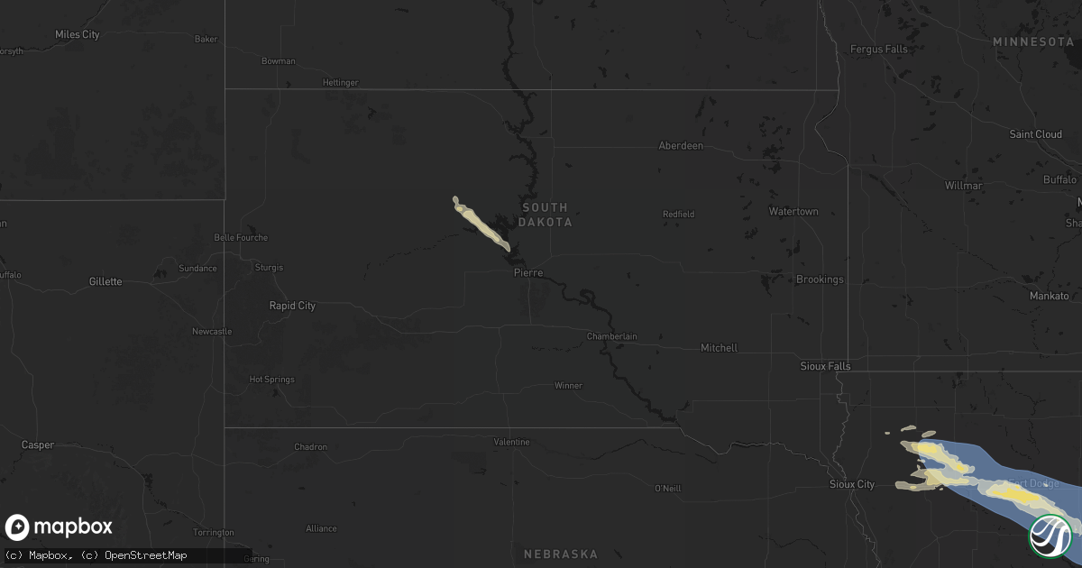 Hail map in South Dakota on June 16, 2026