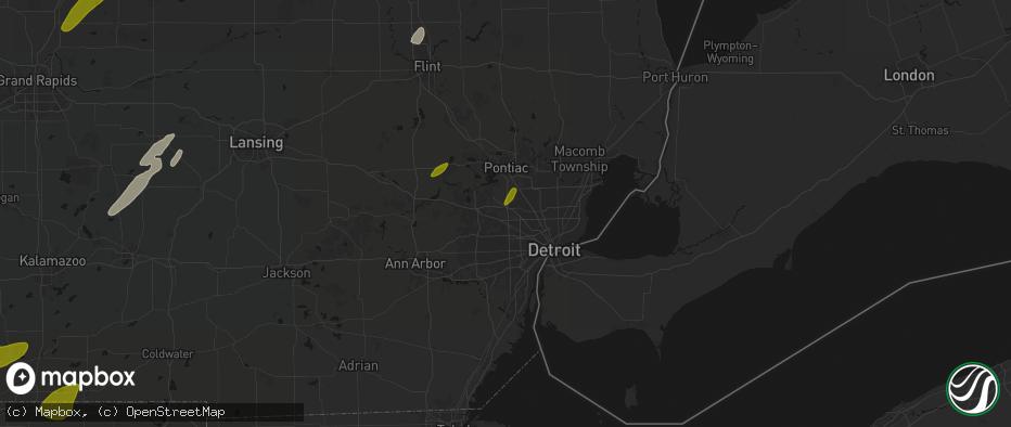 Hail map in Southfield, MI on June 16, 2026