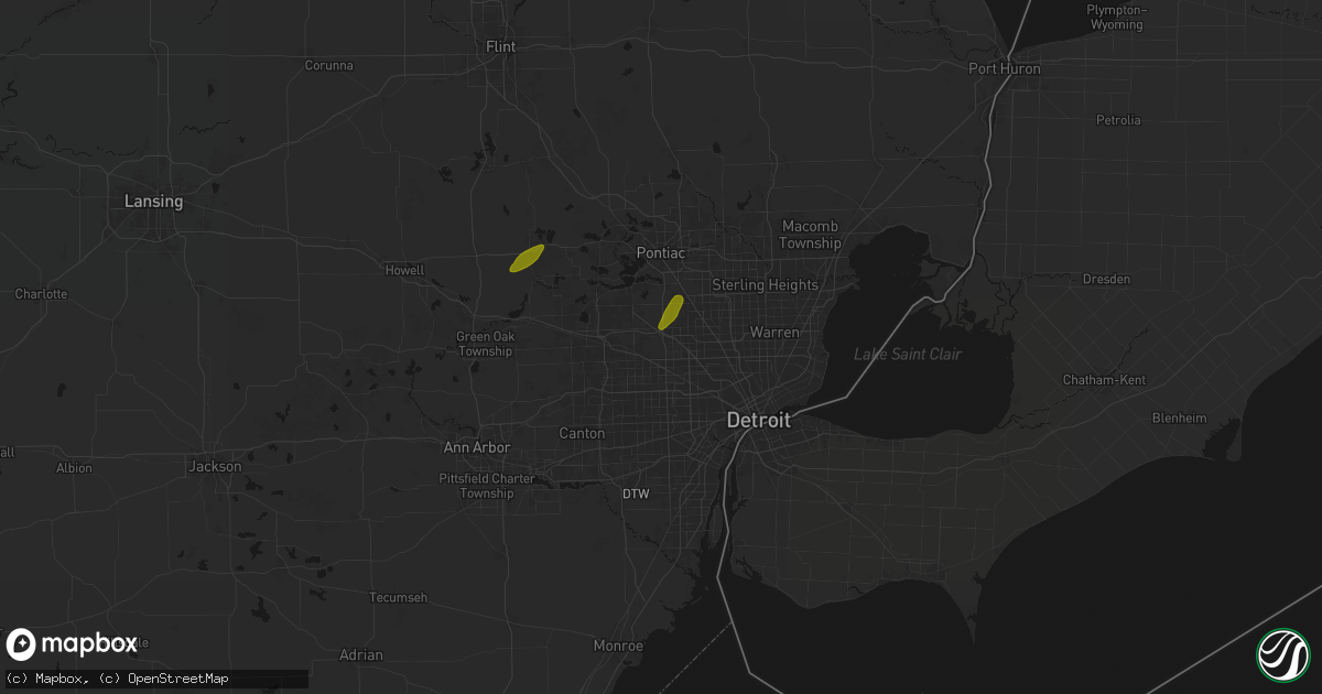 Hail map in Southfield, MI on June 16, 2026