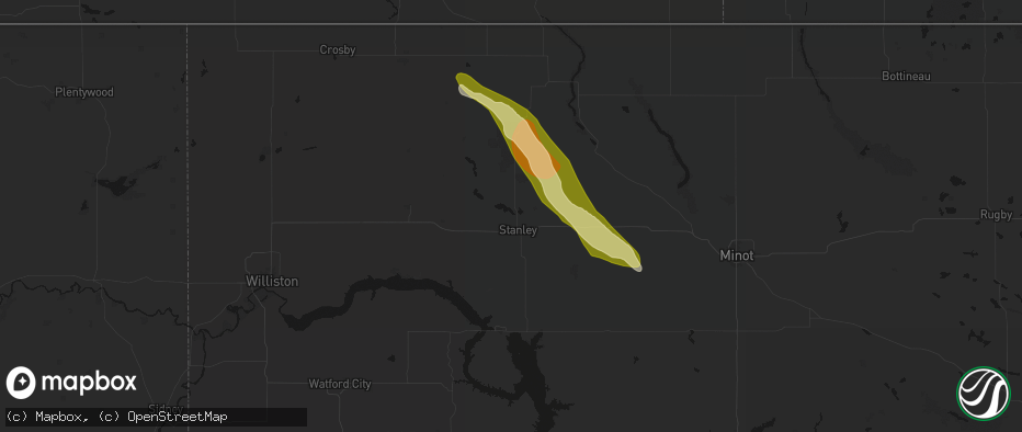 Hail map in Stanley, ND on June 16, 2026
