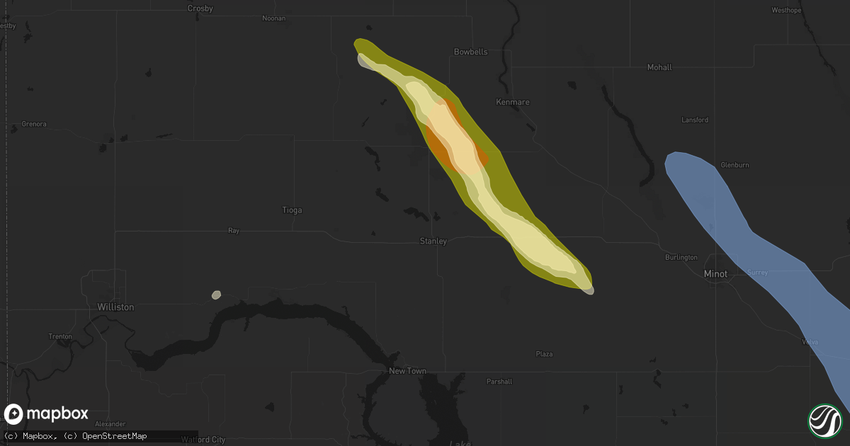 Hail map in Stanley, ND on June 16, 2026
