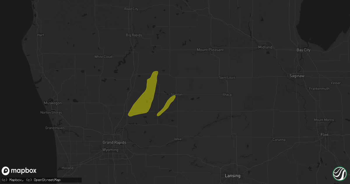 Hail map in Stanton, MI on June 16, 2026