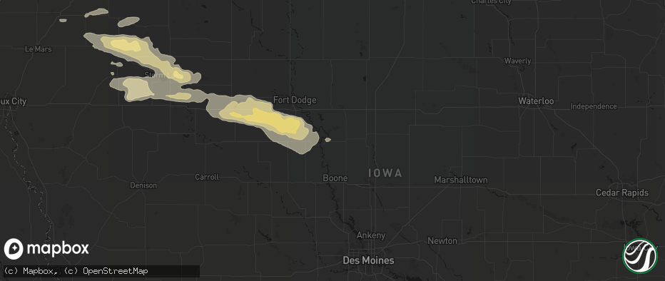 Hail map in Stratford, IA on June 16, 2026