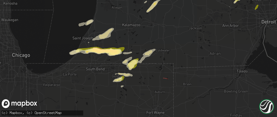 Hail map in Sturgis, MI on June 16, 2026
