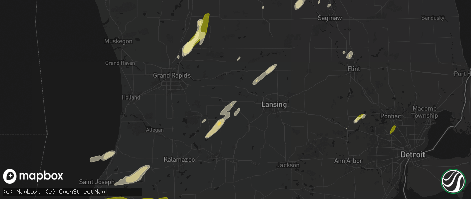 Hail map in Sunfield, MI on June 16, 2026