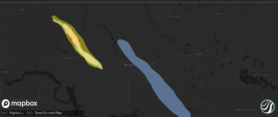 Hail map in Surrey, ND on June 16, 2026