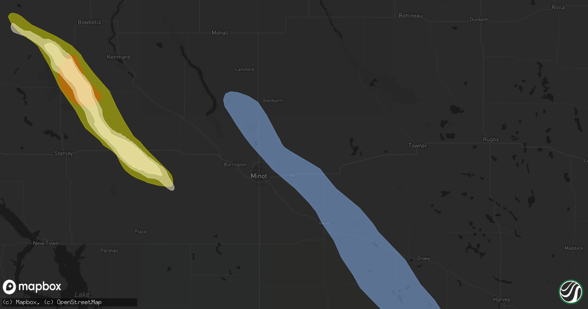 Hail map in Surrey, ND on June 16, 2026