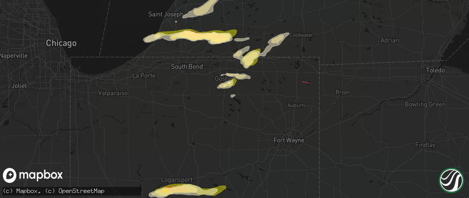 Hail map in Syracuse, IN on June 16, 2026