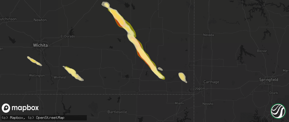 Hail map in Thayer, KS on June 16, 2026