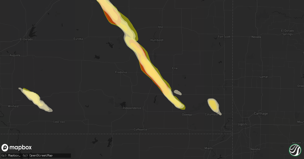 Hail map in Thayer, KS on June 16, 2026