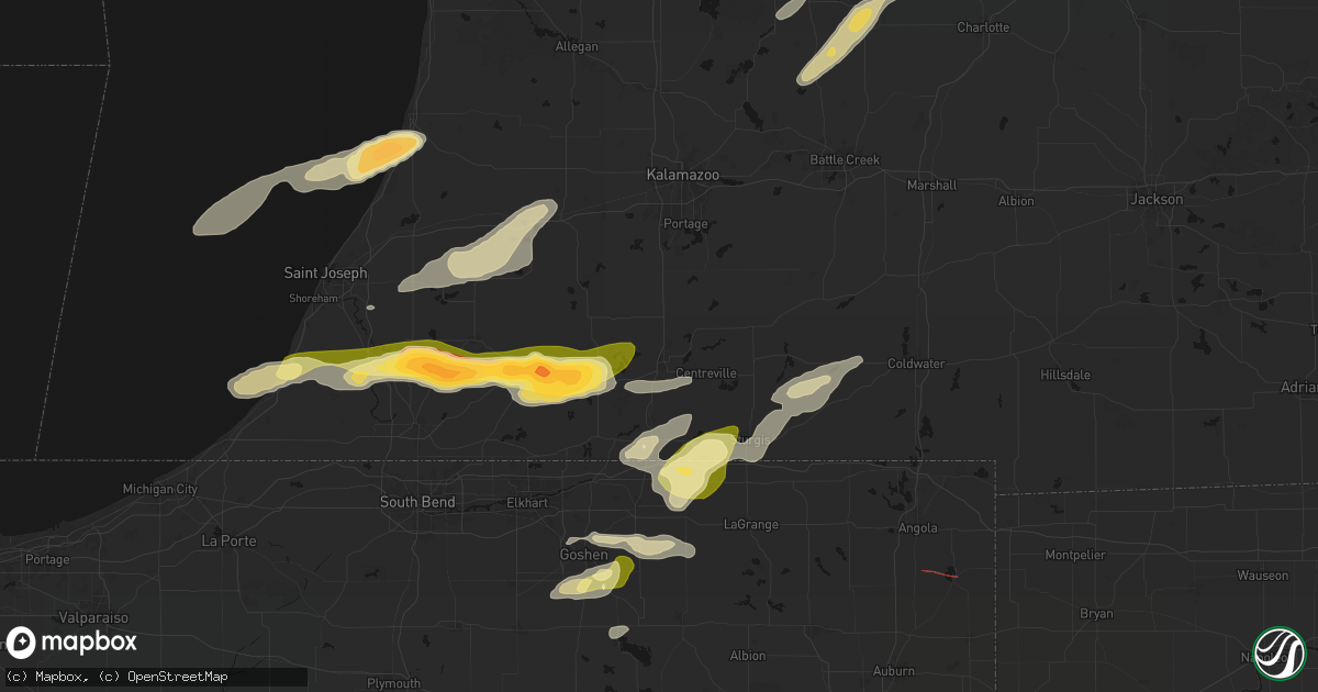 Hail map in Three Rivers, MI on June 16, 2026