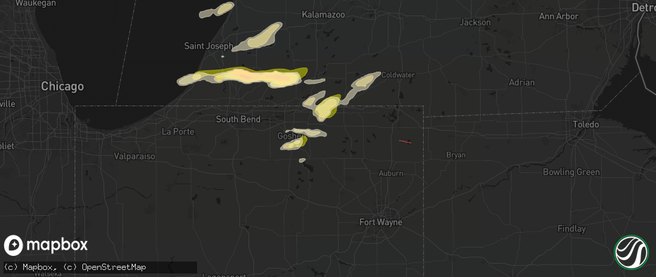 Hail map in Topeka, IN on June 16, 2026