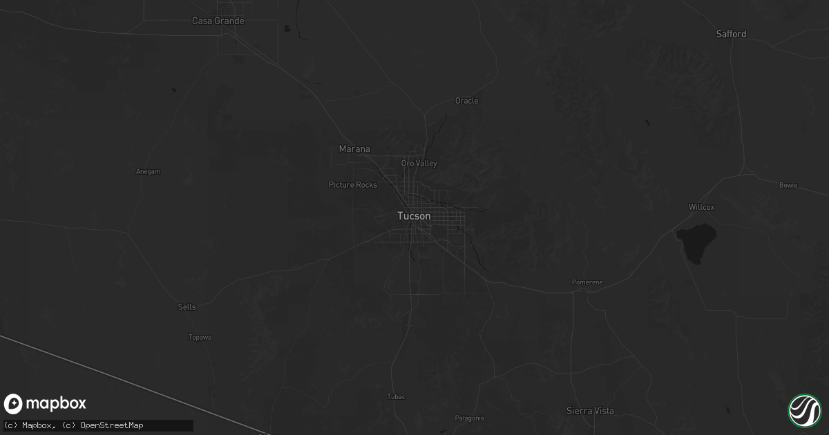 Hail map in Tucson, AZ on June 16, 2026