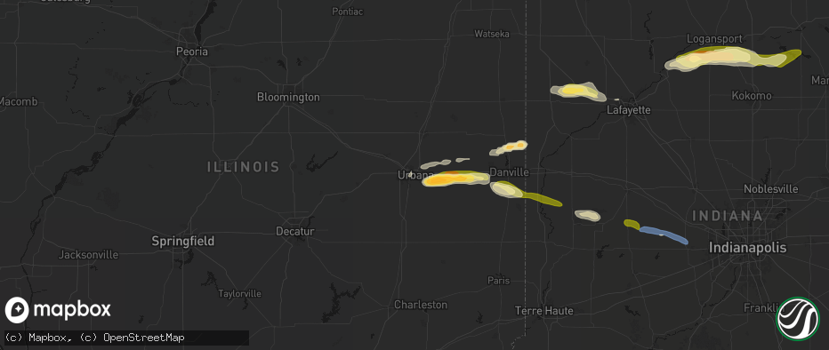 Hail map in Urbana, IL on June 16, 2026