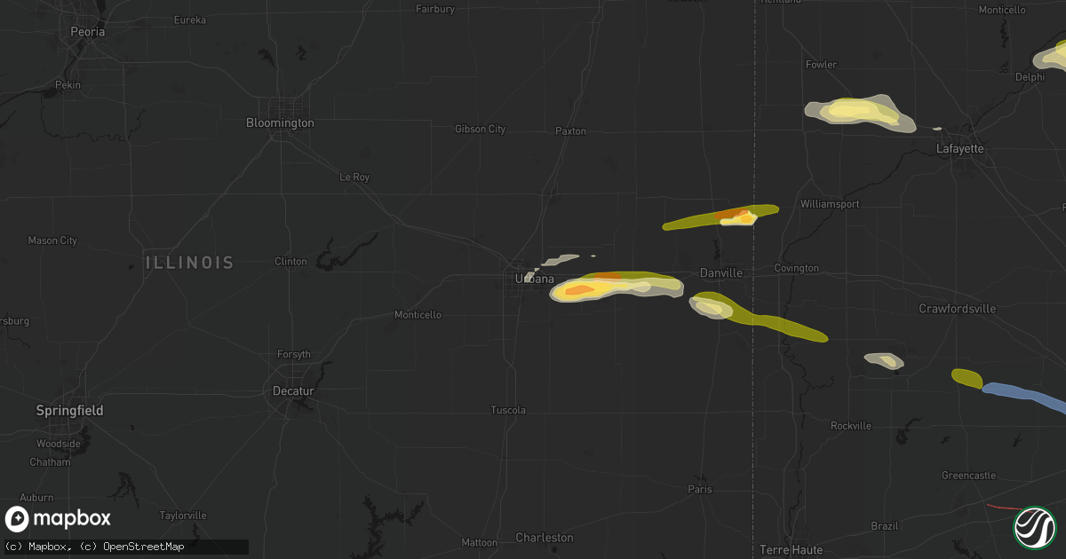 Hail map in Urbana, IL on June 16, 2026