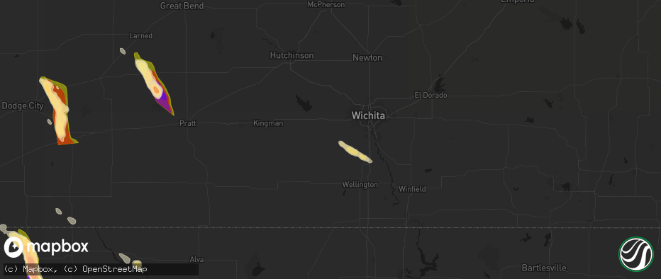 Hail map in Viola, KS on June 16, 2026