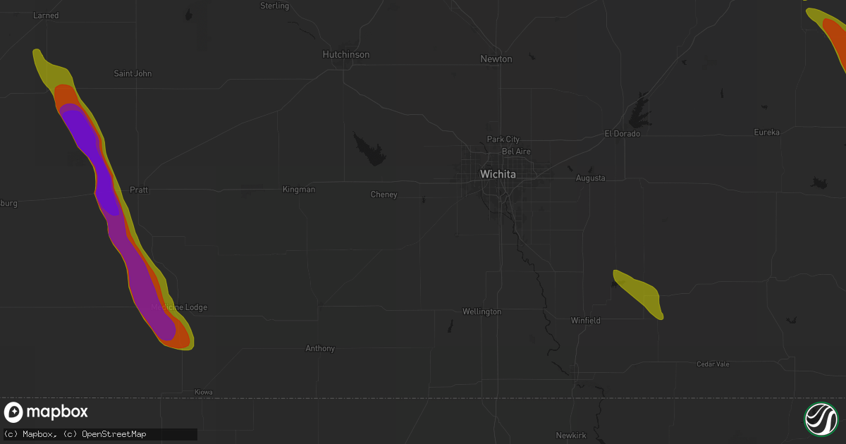 Hail map in Viola, KS on June 16, 2026