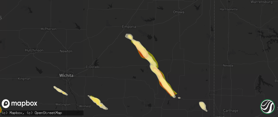 Hail map in Virgil, KS on June 16, 2026
