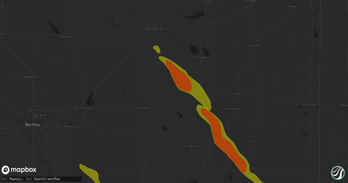 Hail map in Virgil, KS on June 16, 2026