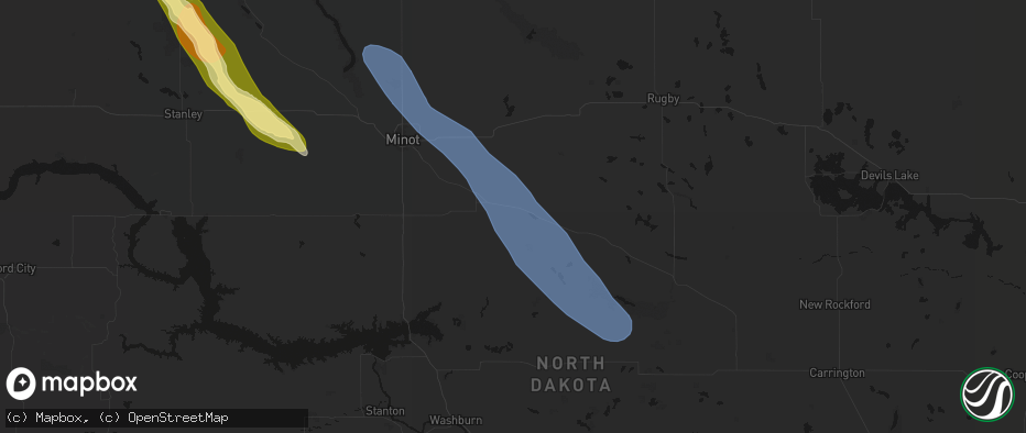 Hail map in Voltaire, ND on June 16, 2026