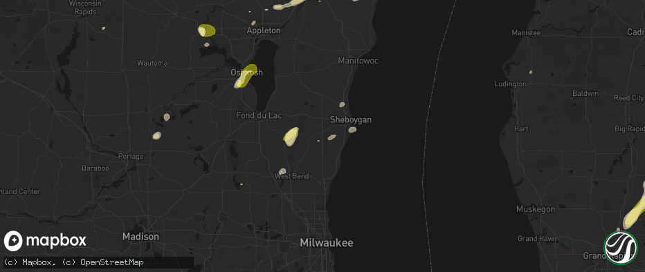 Hail map in Waldo, WI on June 16, 2026