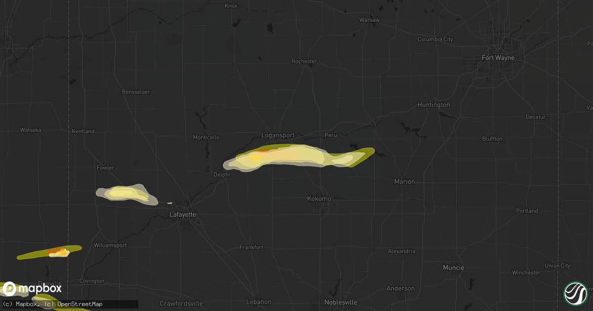 Hail map in Walton, IN on June 16, 2026