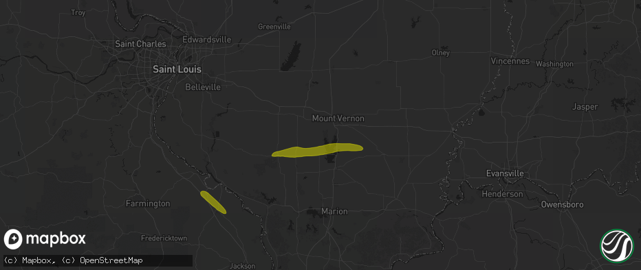 Hail map in Waltonville, IL on June 16, 2026