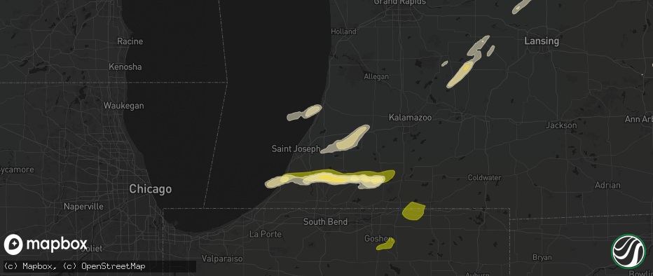 Hail map in Watervliet, MI on June 16, 2026