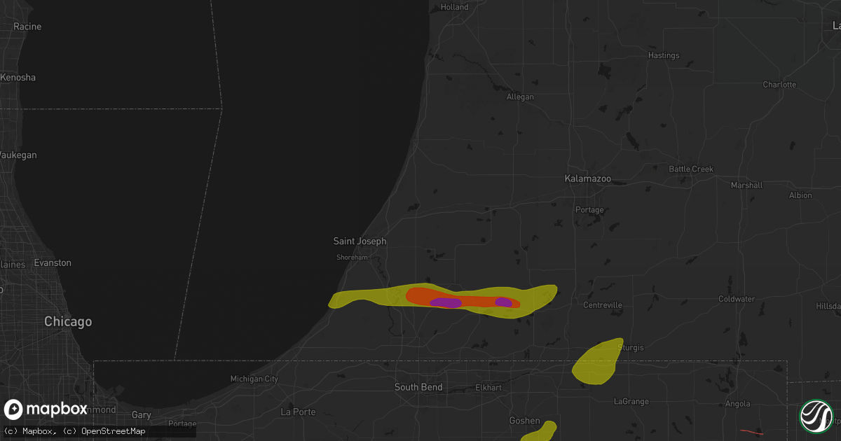 Hail map in Watervliet, MI on June 16, 2026