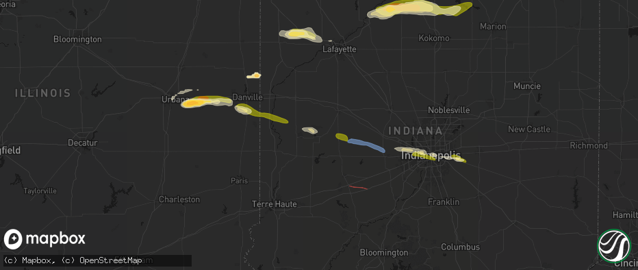 Hail map in Waveland, IN on June 16, 2026