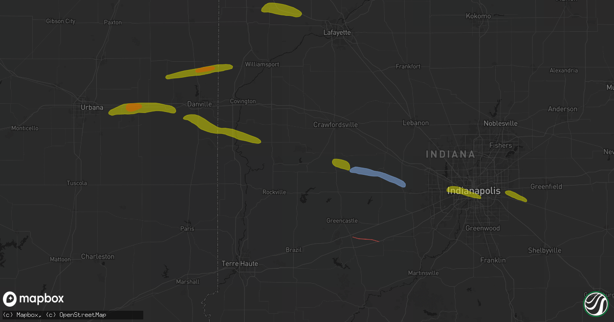 Hail map in Waveland, IN on June 16, 2026