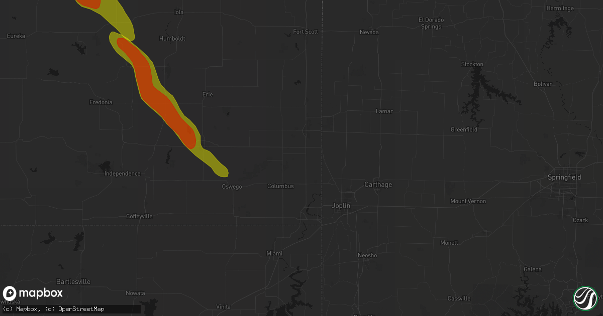 Hail map in Weir, KS on June 16, 2026