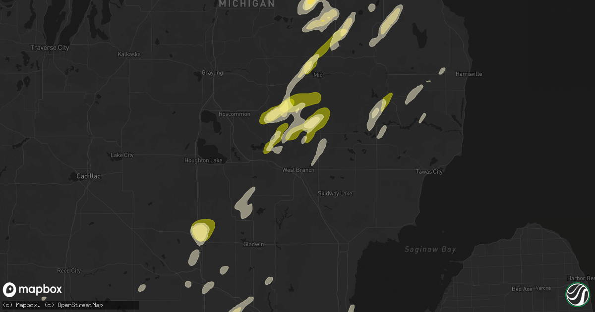 Hail map in West Branch, MI on June 16, 2026