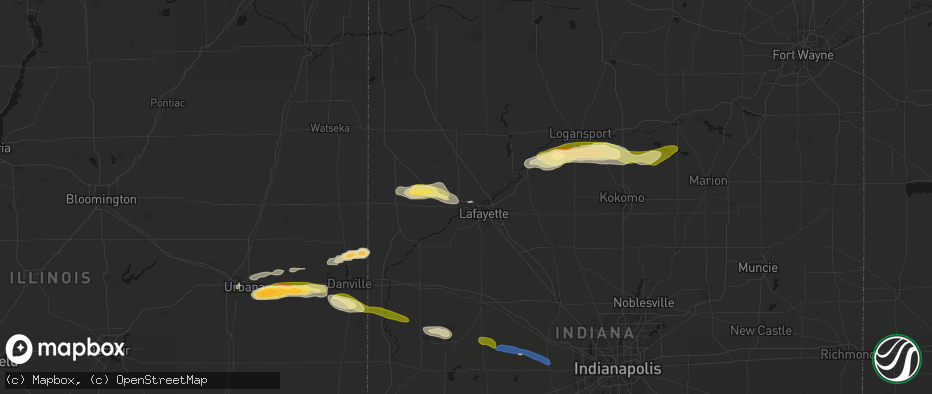 Hail map in West Lafayette, IN on June 16, 2026