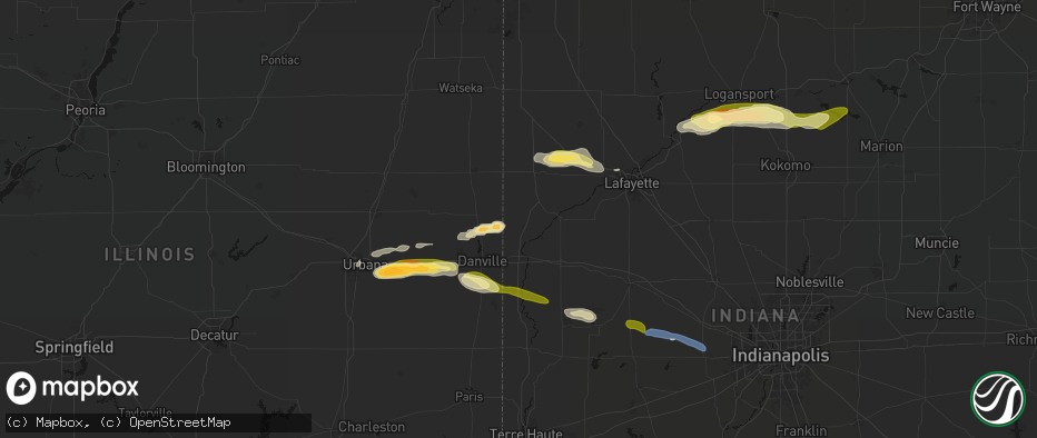 Hail map in West Lebanon, IN on June 16, 2026